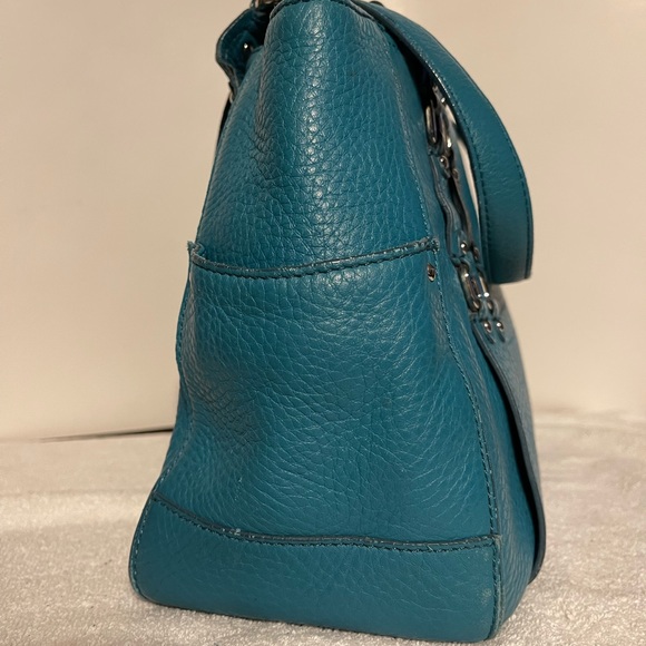 Teal Leather Cole Haan Village F05 Shoulder Bag Purse 15"W X 9"H X 5"D. - Picture 5 of 8
